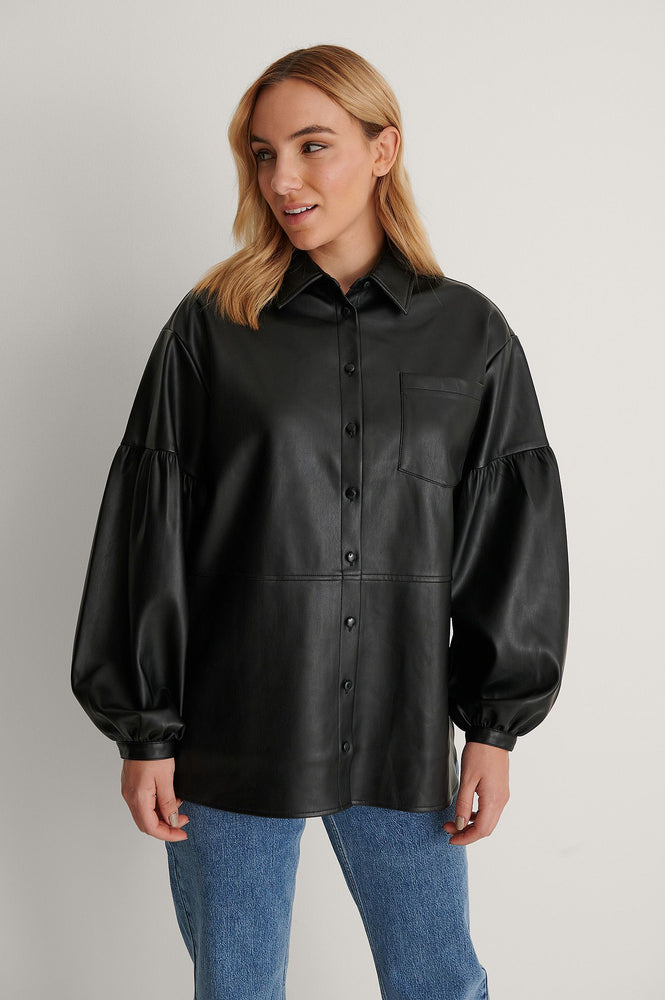 
                
                    Load image into Gallery viewer, The Faux Leather Button-Up Shacket
                
            